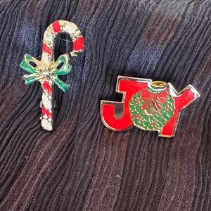Vintage Holiday Pin Bundle – Candy Cane & JOY Pin (2 Pieces)